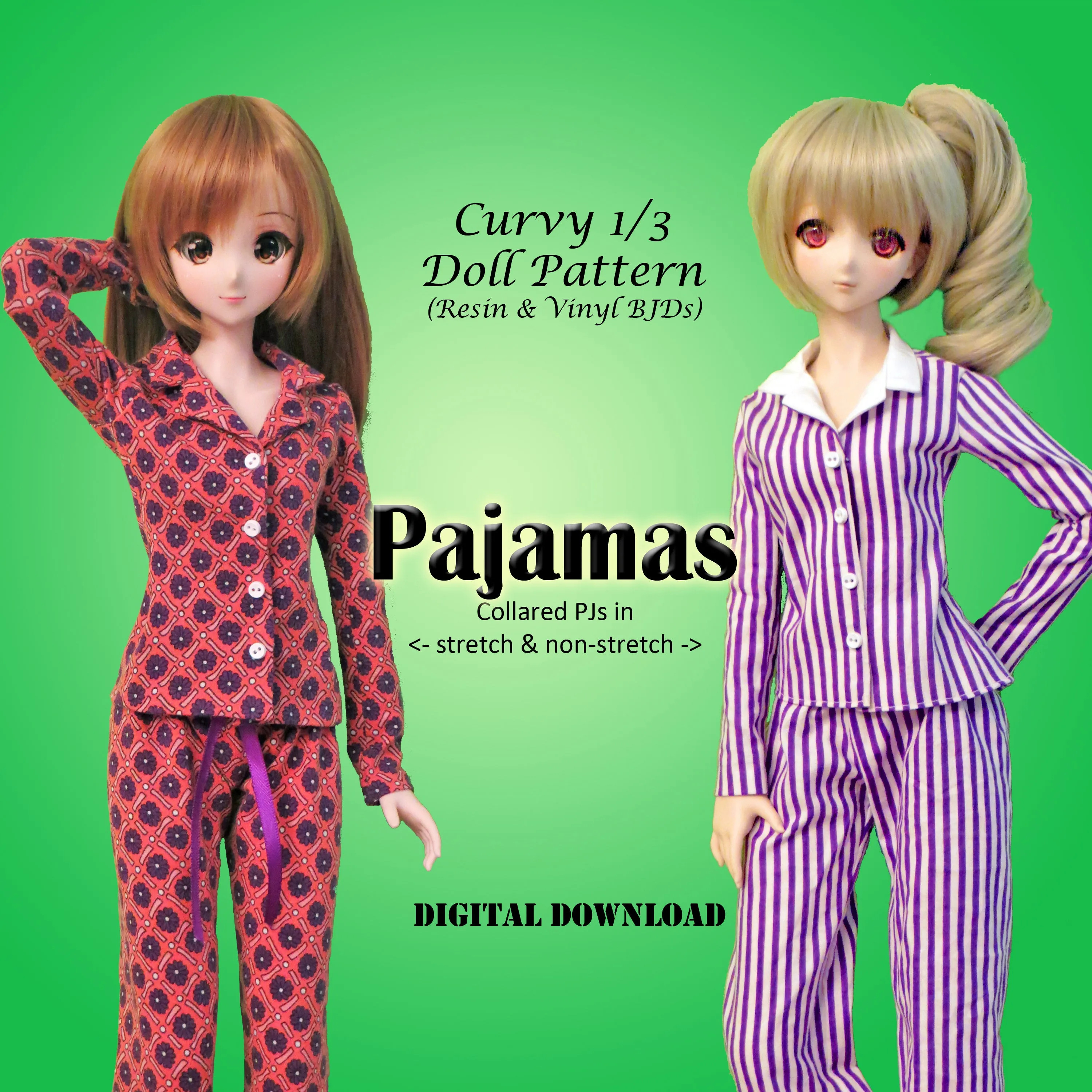1/3 60cm Snuggle Bargain Bundle - A collection of collared pajamas and Kigurumi PJs with slippers - Downloadable RAD Doll Clothes PDF Sewing Patterns