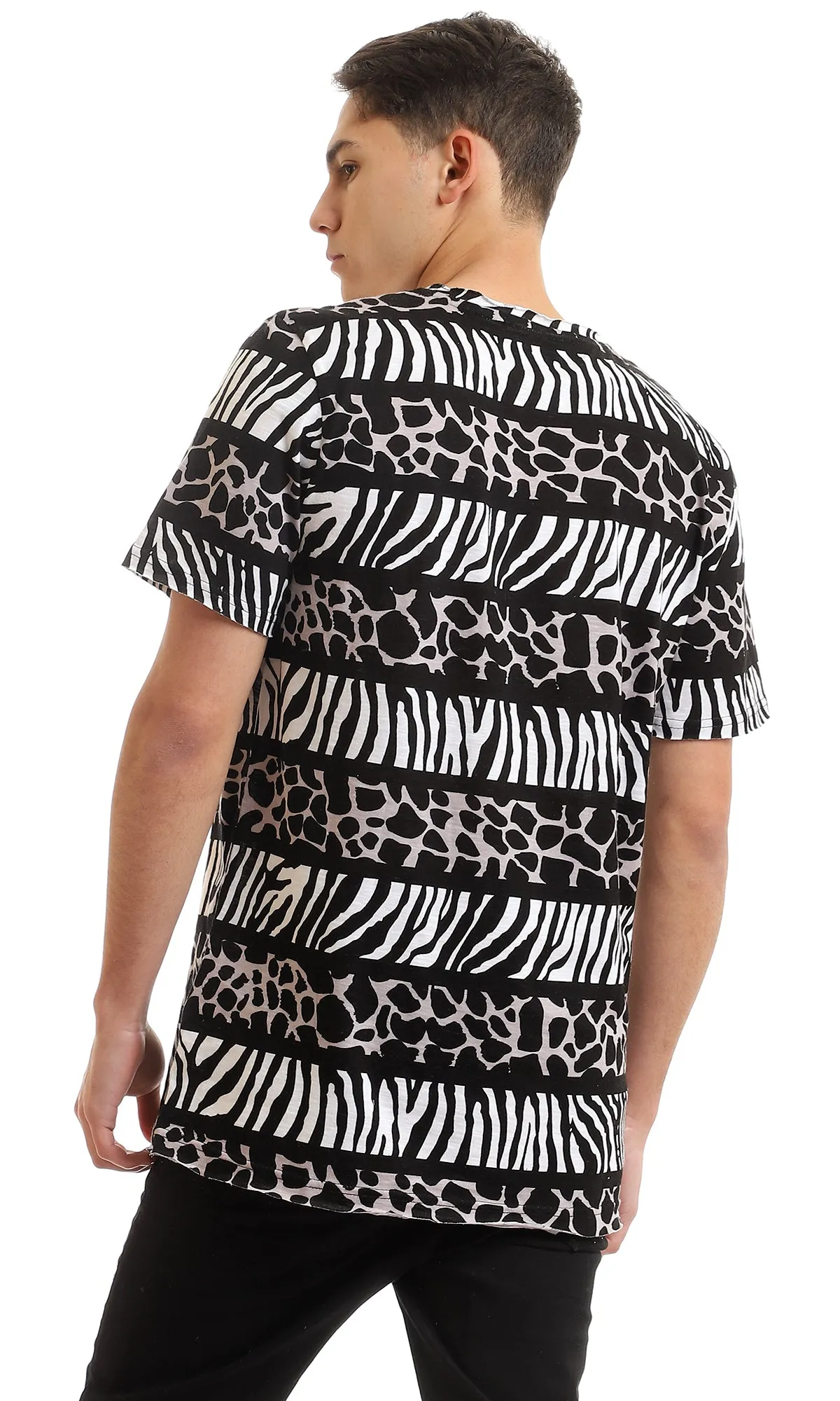 97174 Patterned Cotton Slip On T-Shirt - Black & White