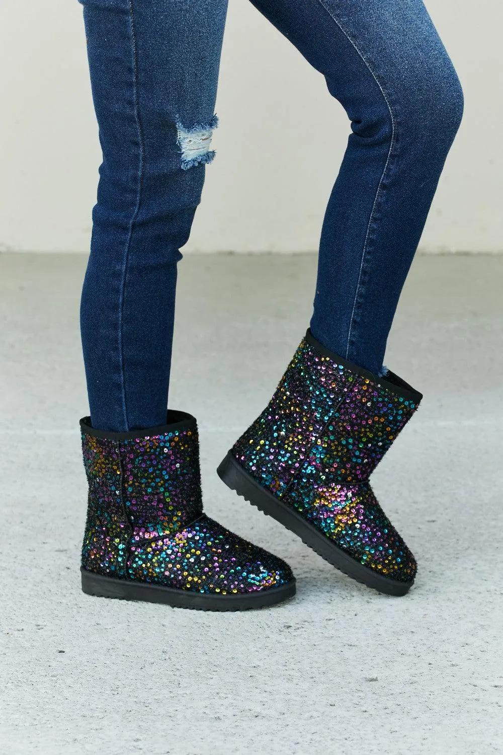 Blue Zone Planet |  Forever Link Multicolored Sequin Snow Boots