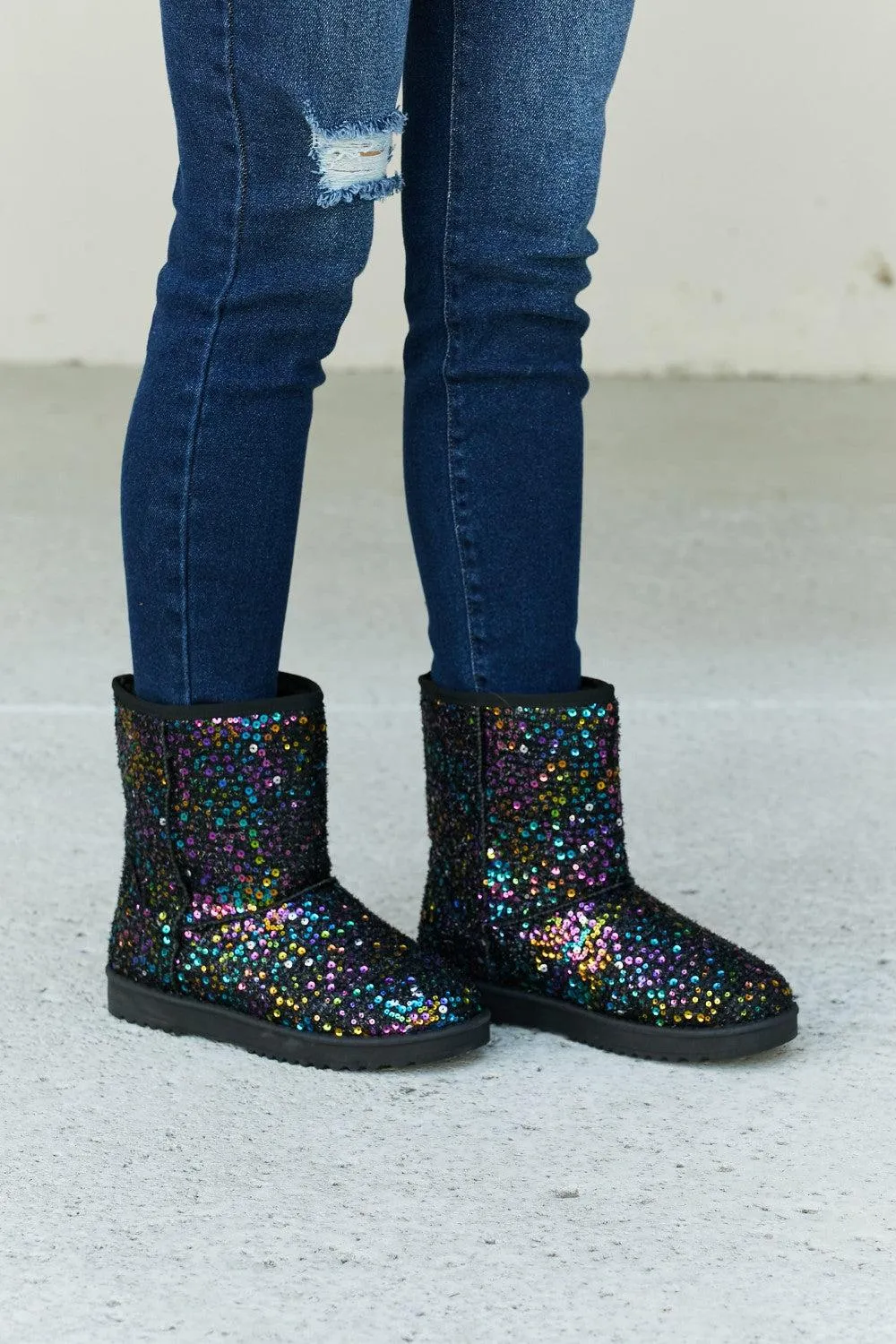 Blue Zone Planet |  Forever Link Multicolored Sequin Snow Boots