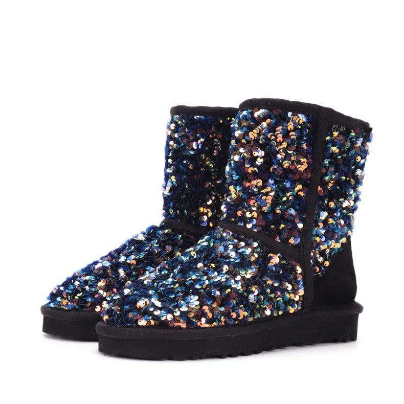 Blue Zone Planet |  Forever Link Multicolored Sequin Snow Boots