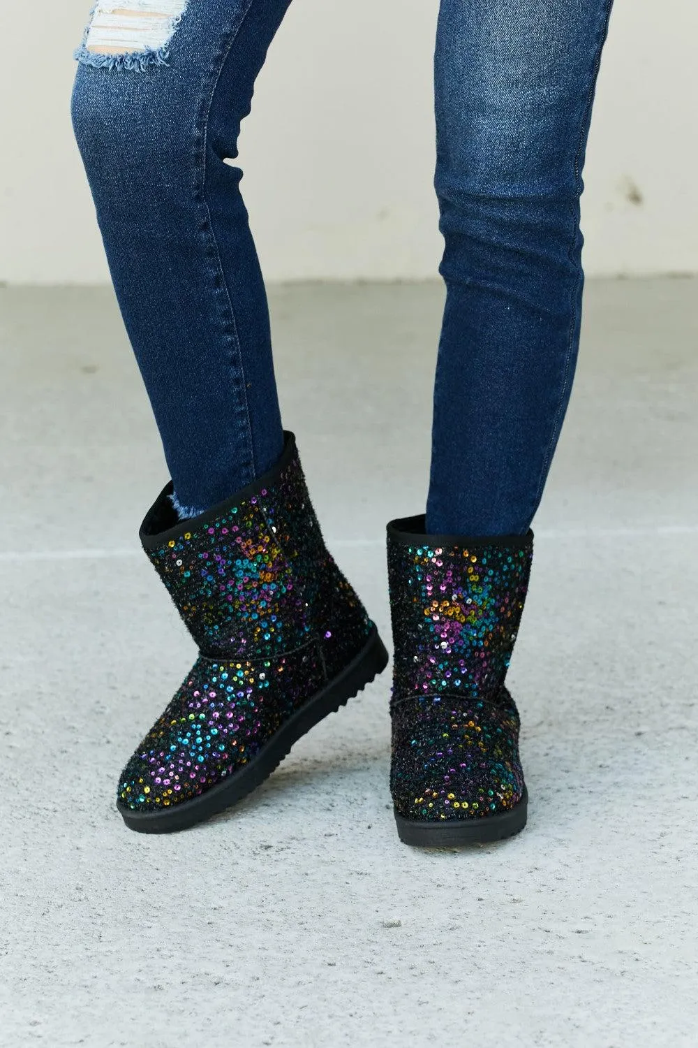 Blue Zone Planet |  Forever Link Multicolored Sequin Snow Boots