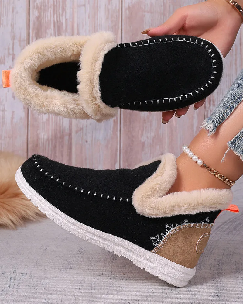 Casual solid color patchwork warm flat shoes