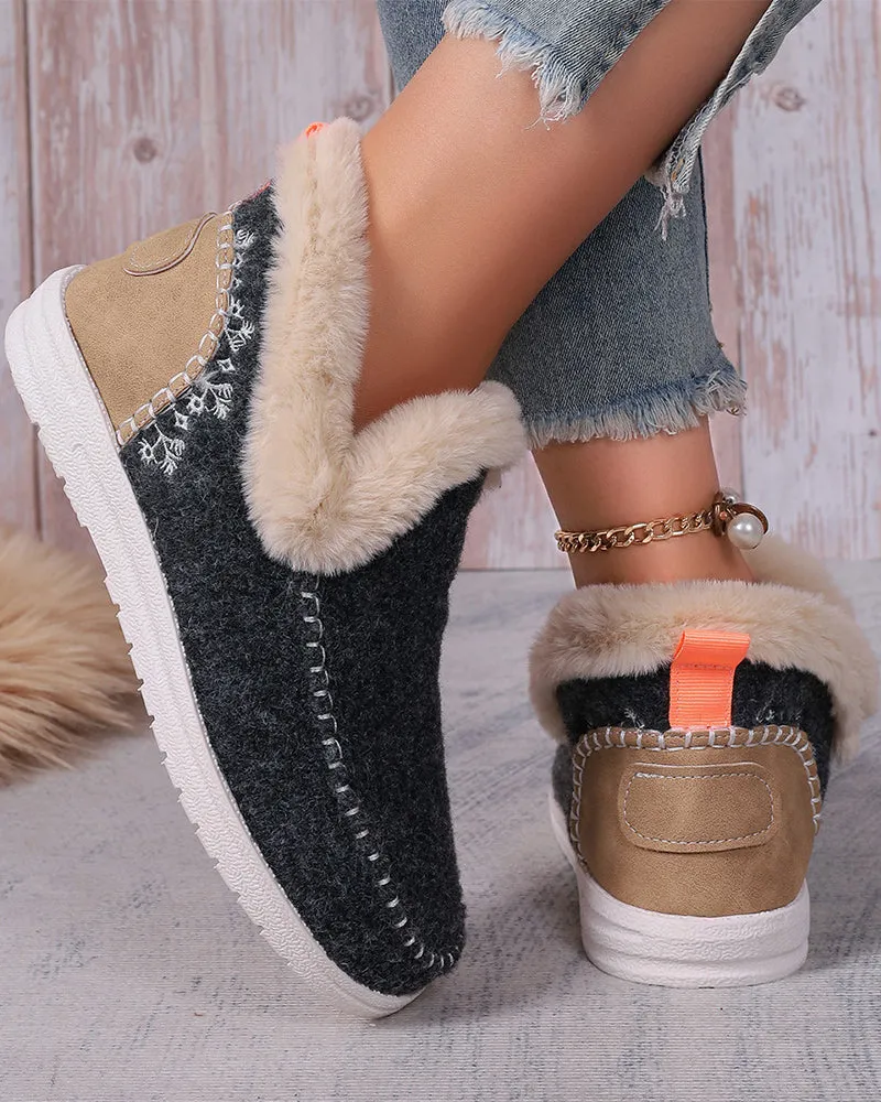 Casual solid color patchwork warm flat shoes