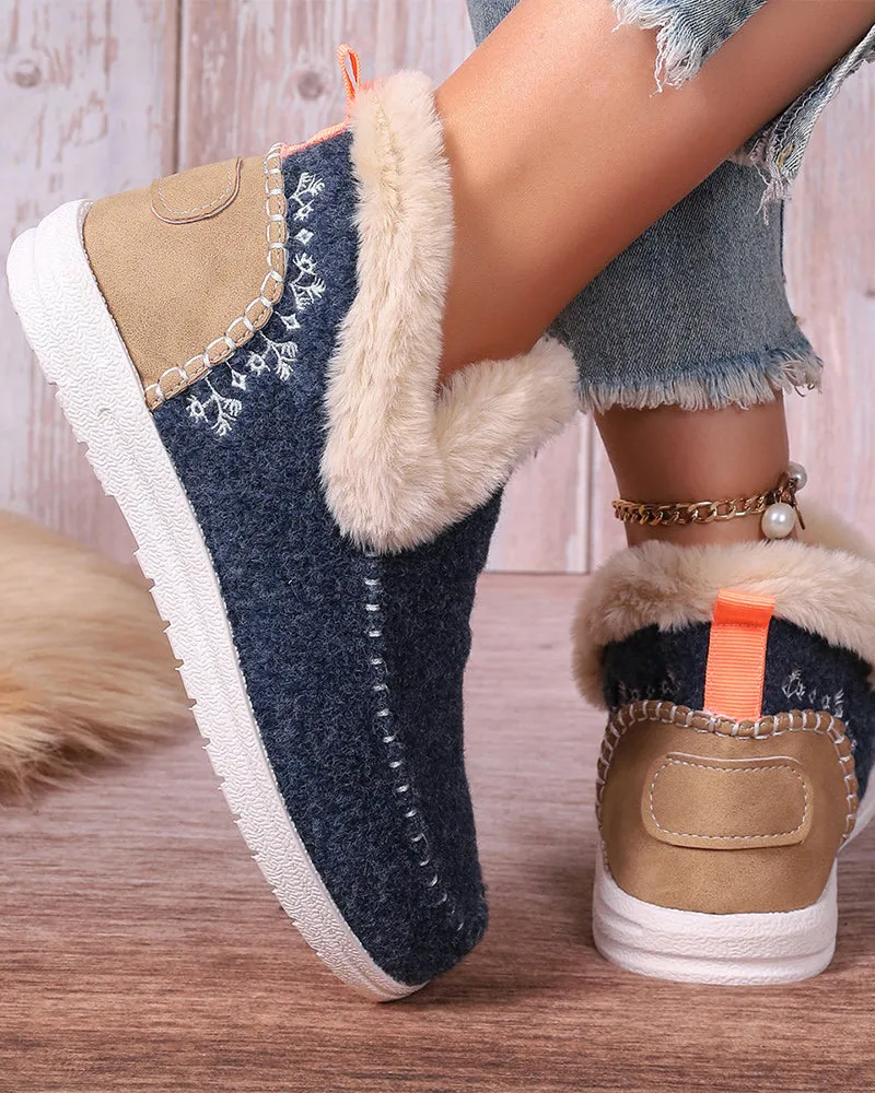 Casual solid color patchwork warm flat shoes