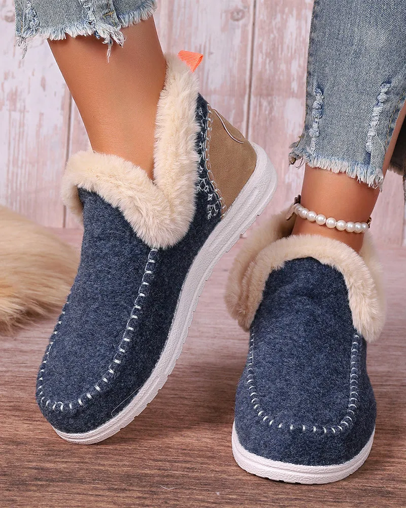 Casual solid color patchwork warm flat shoes