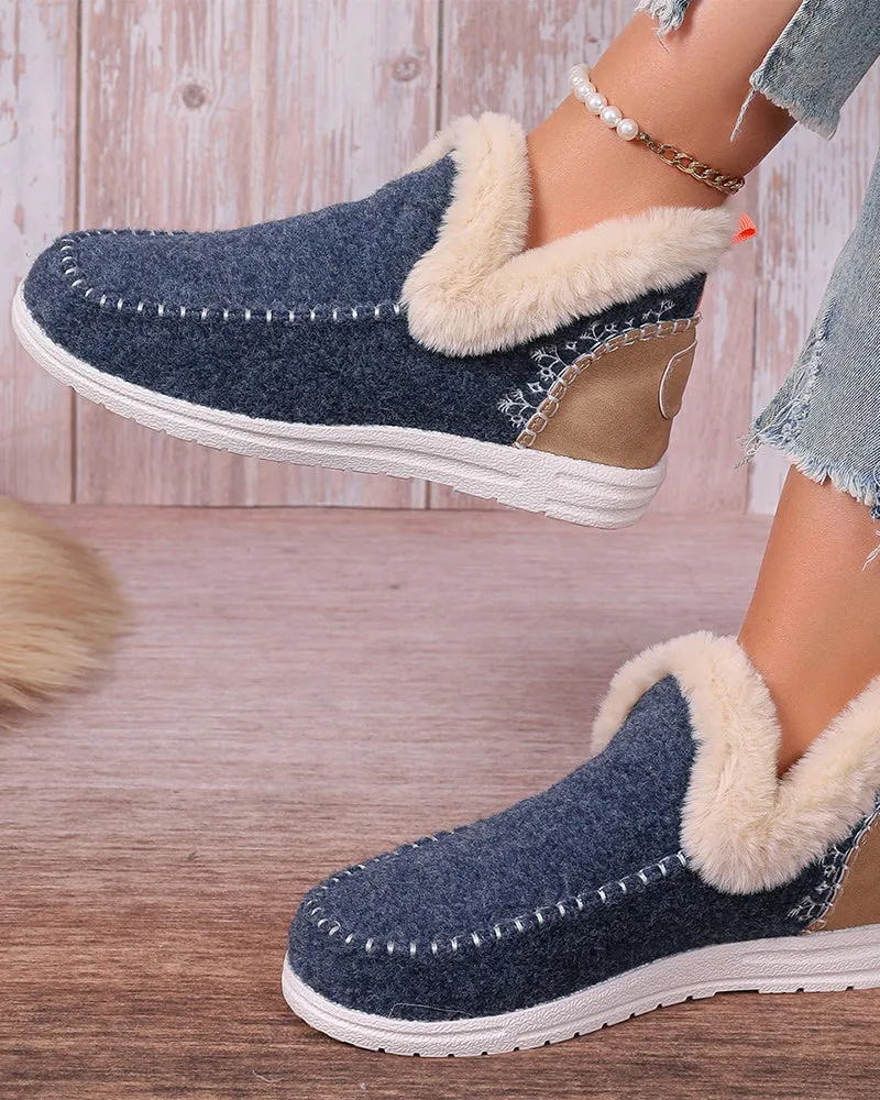 Casual solid color patchwork warm flat shoes