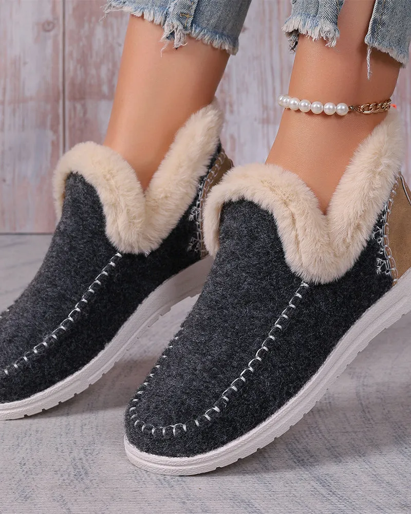 Casual solid color patchwork warm flat shoes