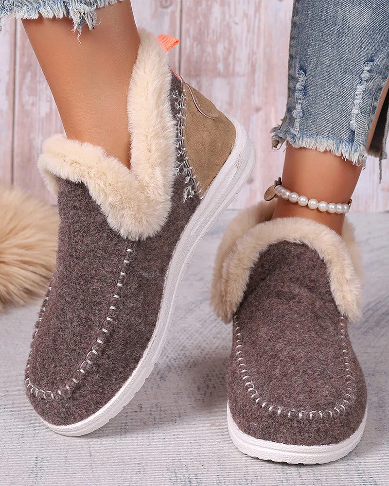 Casual solid color patchwork warm flat shoes