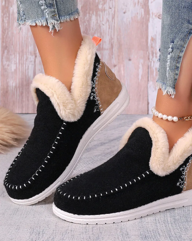 Casual solid color patchwork warm flat shoes