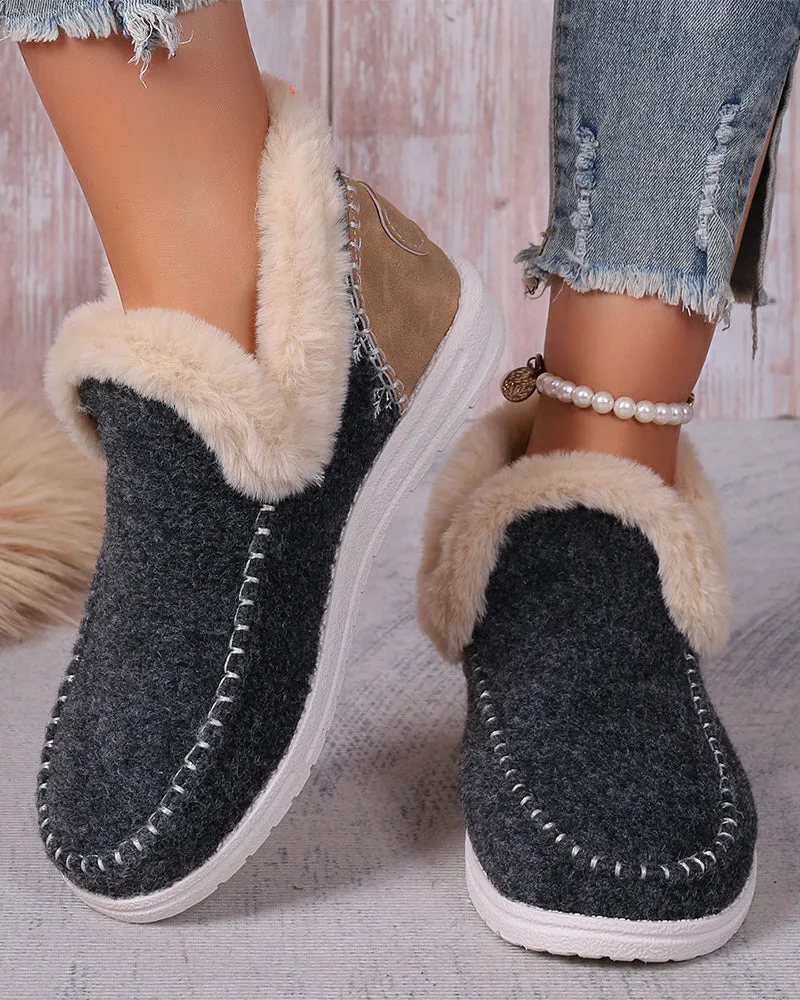 Casual solid color patchwork warm flat shoes