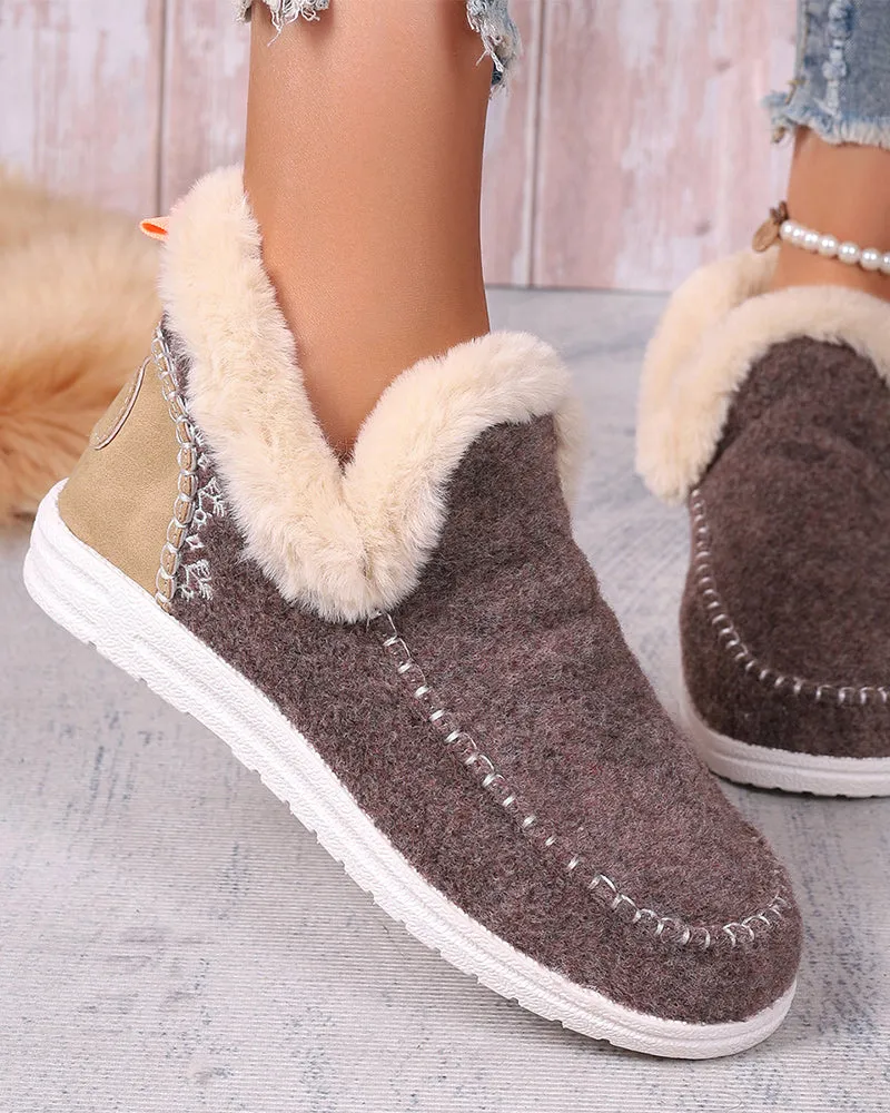 Casual solid color patchwork warm flat shoes