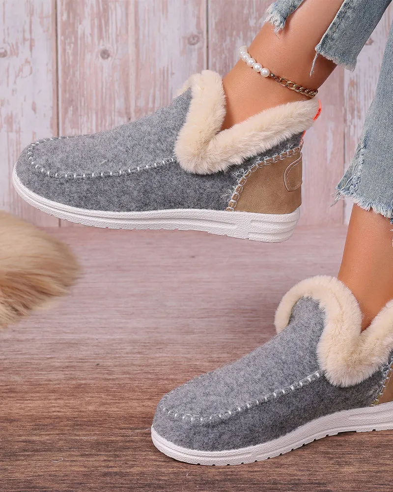 Casual solid color patchwork warm flat shoes