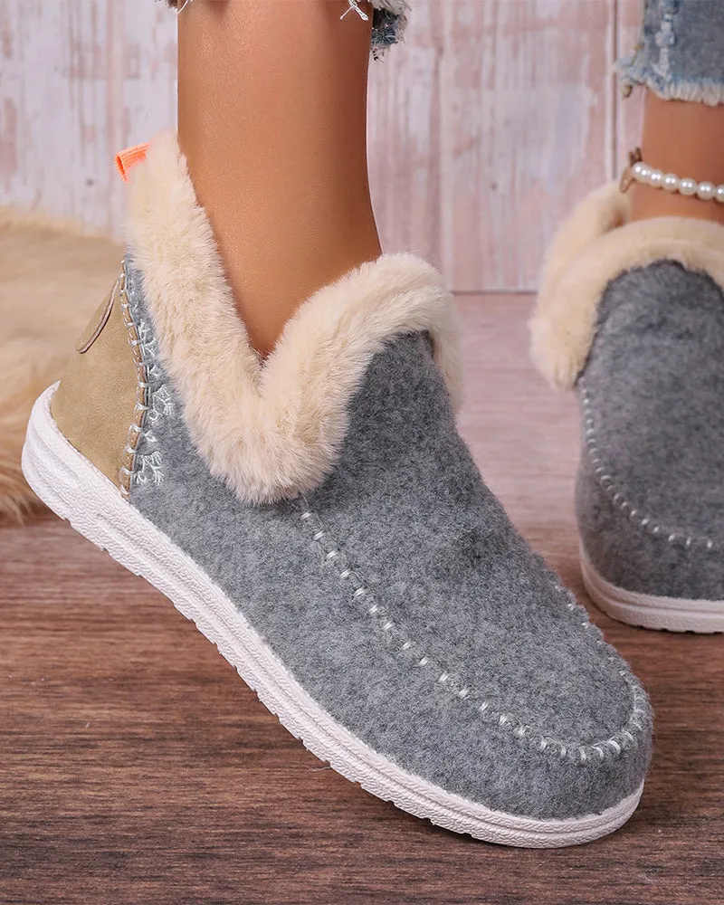 Casual solid color patchwork warm flat shoes