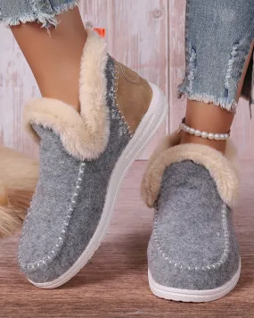 Casual solid color patchwork warm flat shoes