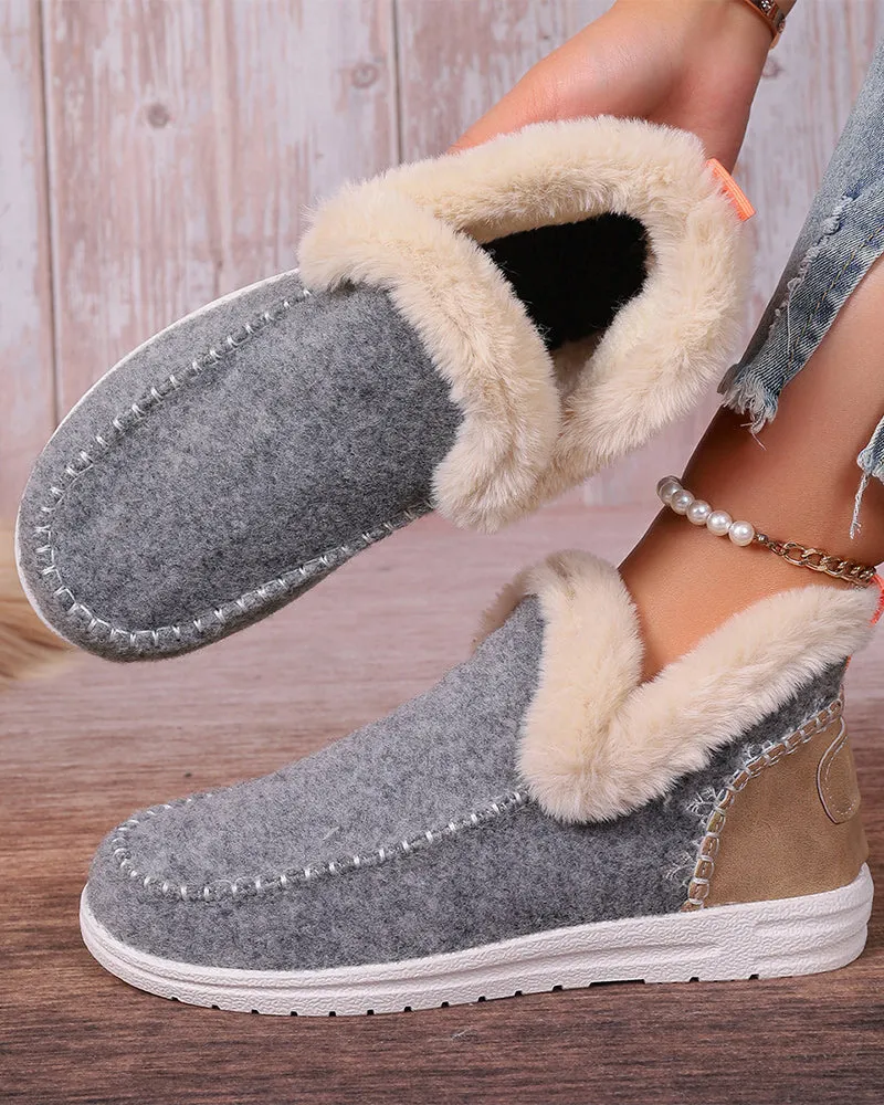 Casual solid color patchwork warm flat shoes