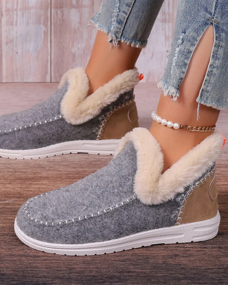 Casual solid color patchwork warm flat shoes