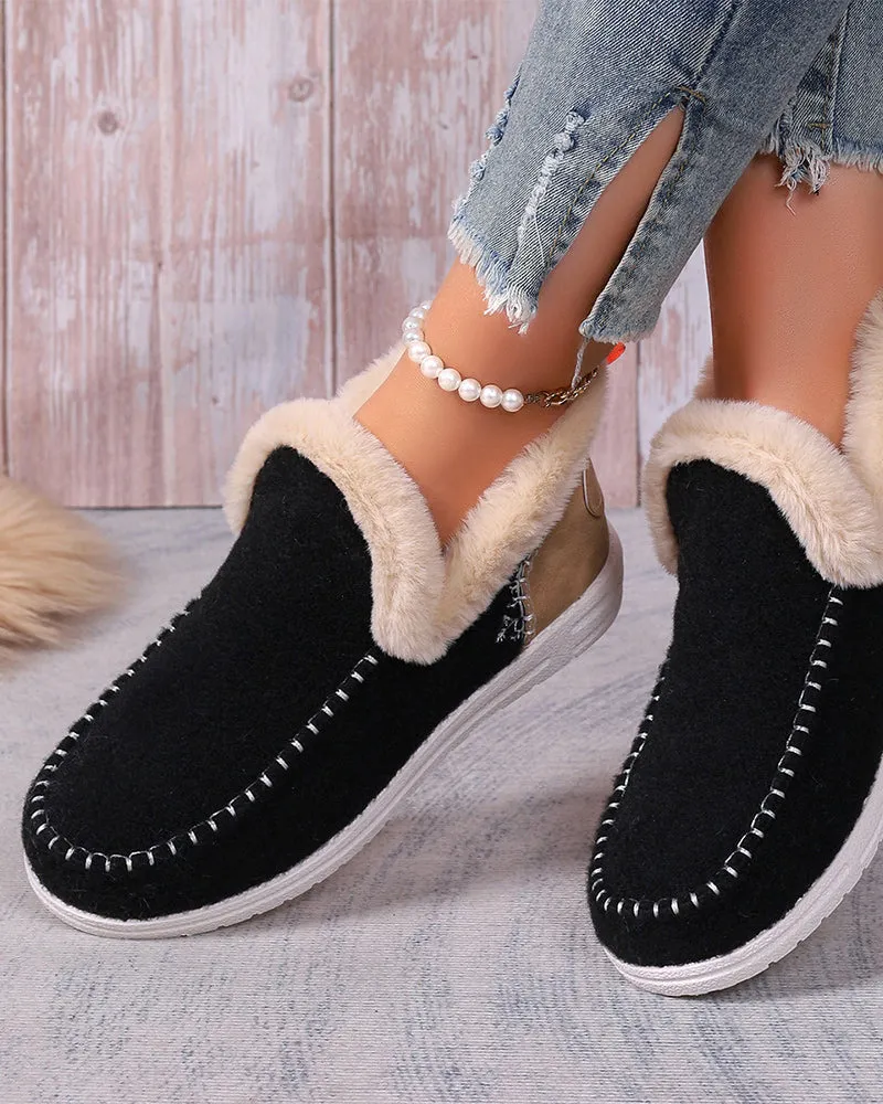 Casual solid color patchwork warm flat shoes