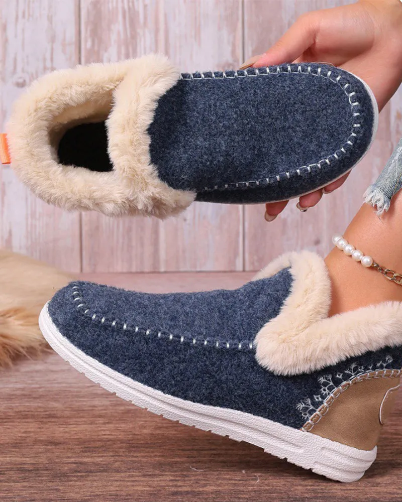 Casual solid color patchwork warm flat shoes