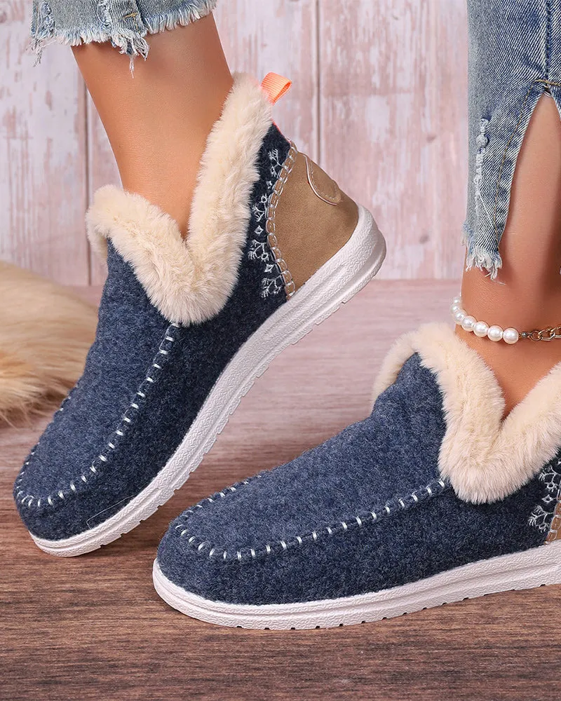 Casual solid color patchwork warm flat shoes