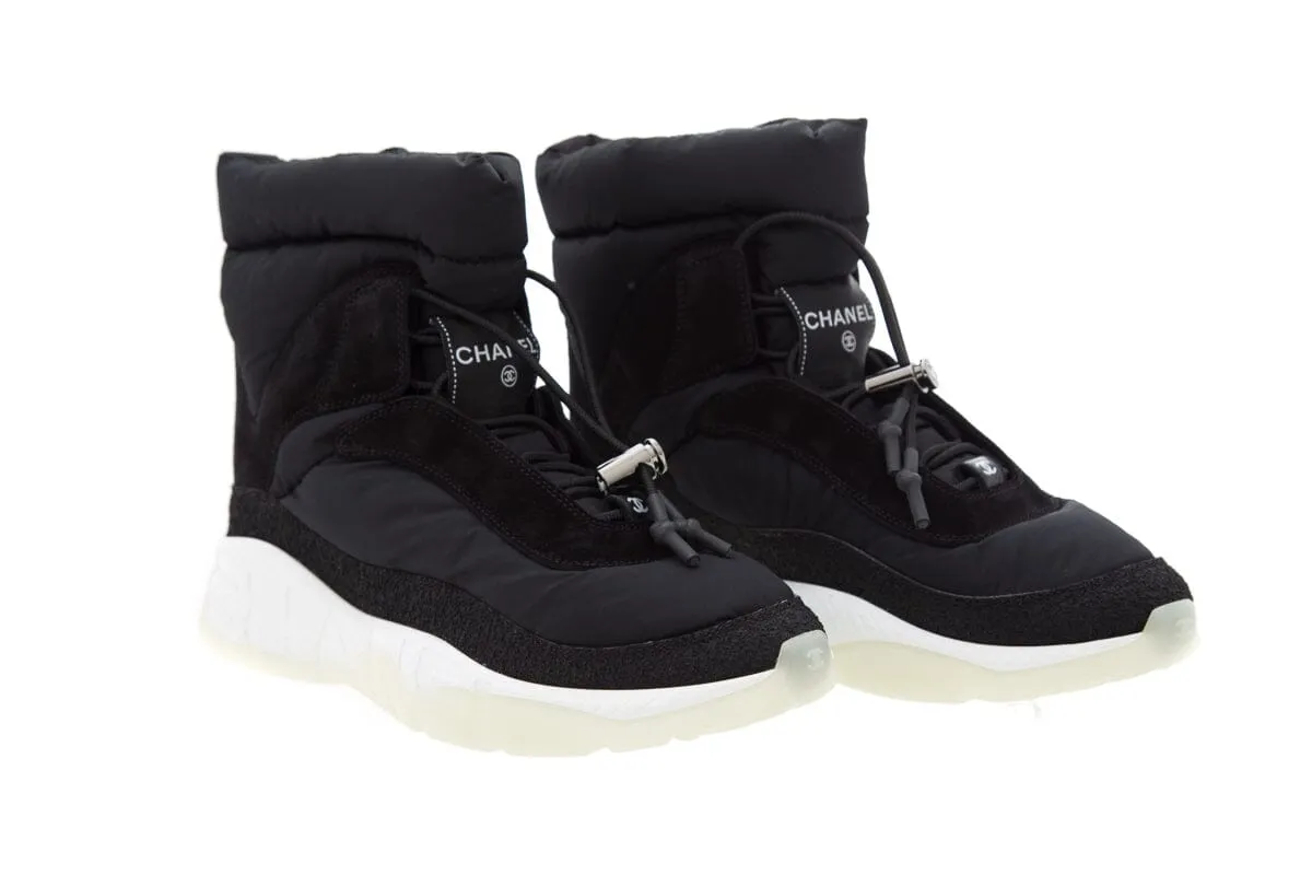 Chanel Black Nylon & Suede Snow Booties SZ 37.5