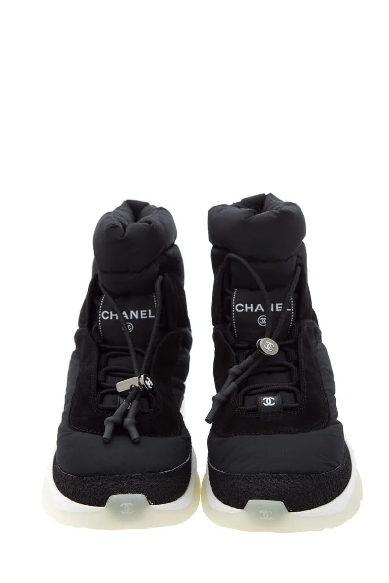 Chanel Black Nylon & Suede Snow Booties SZ 37.5