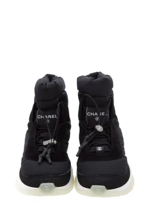 Chanel Black Nylon & Suede Snow Booties SZ 37.5