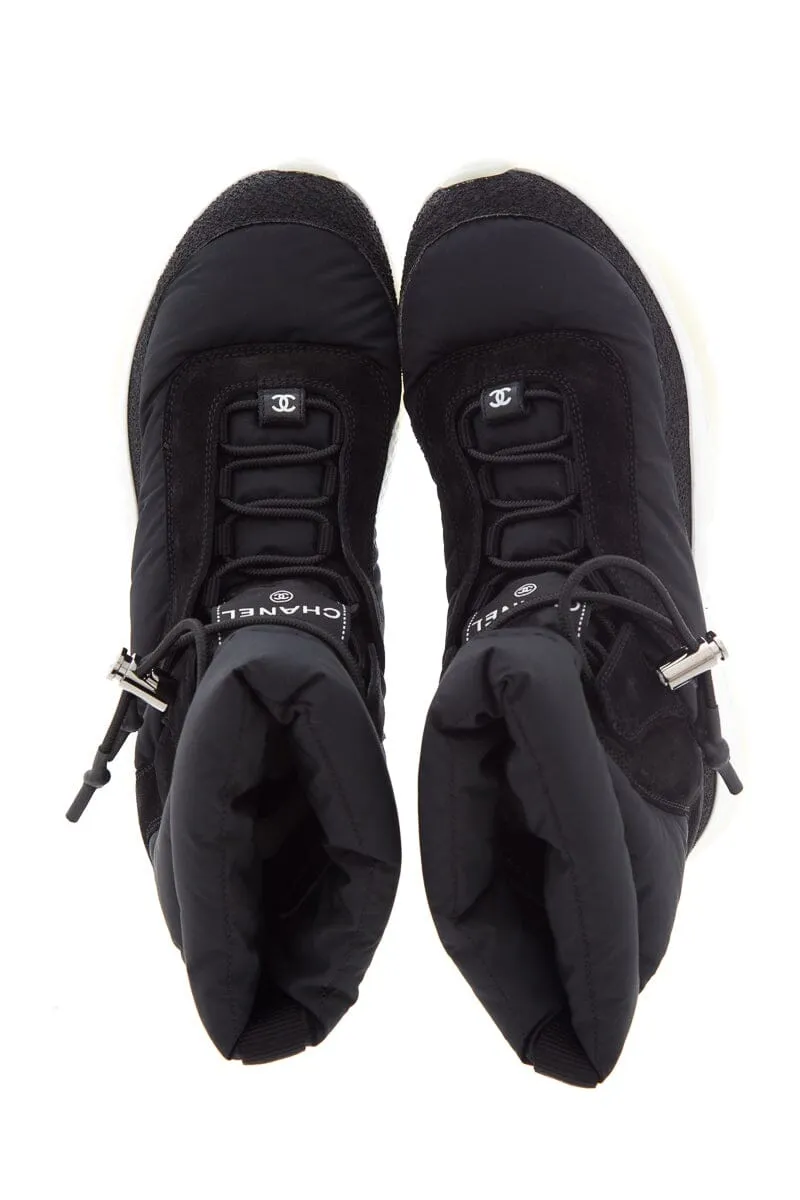 Chanel Black Nylon & Suede Snow Booties SZ 37.5