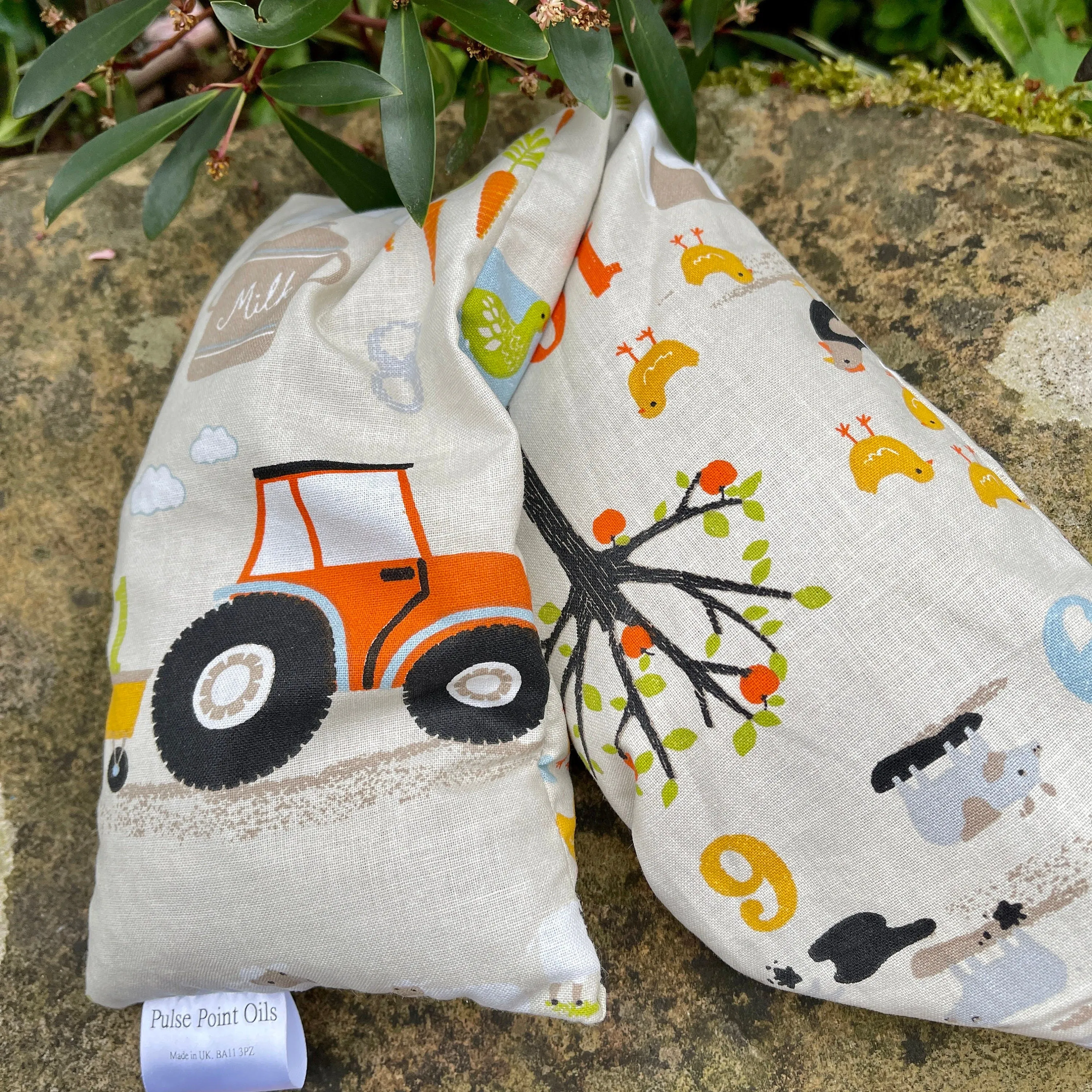 Children’s wheat bag, farm life heating pad for boys and girls. Bedtime comforter for warmth and snuggles