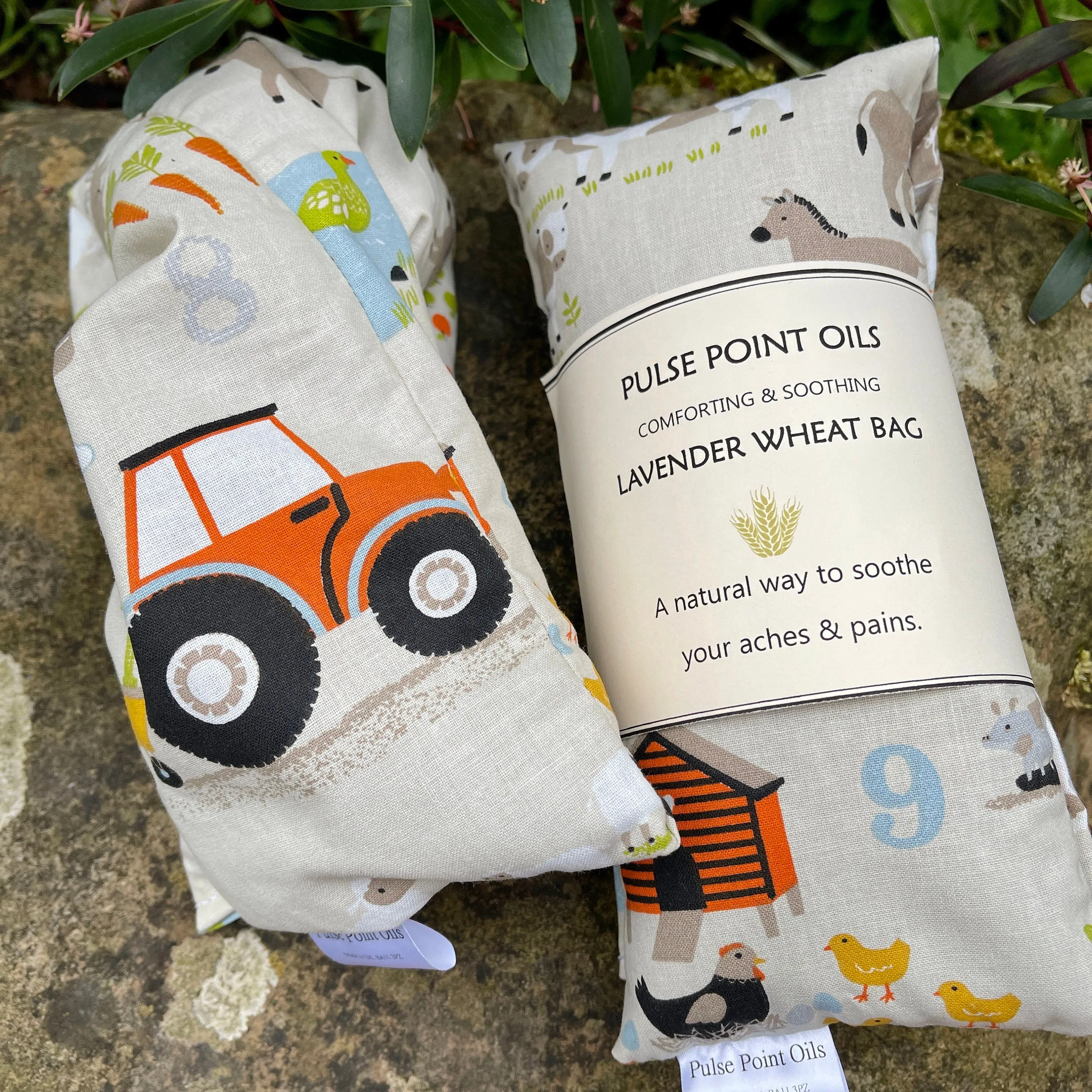 Children’s wheat bag, farm life heating pad for boys and girls. Bedtime comforter for warmth and snuggles