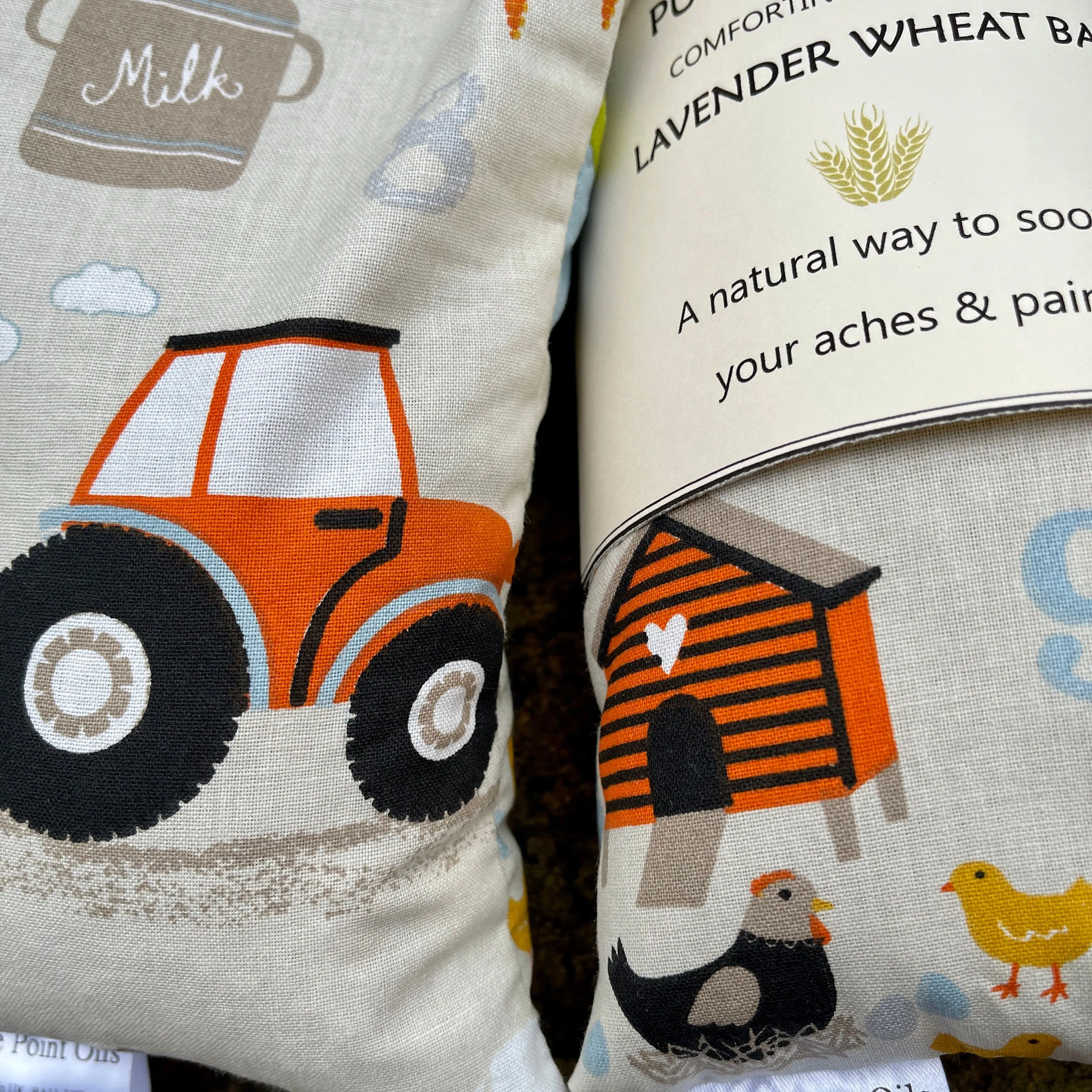 Children’s wheat bag, farm life heating pad for boys and girls. Bedtime comforter for warmth and snuggles