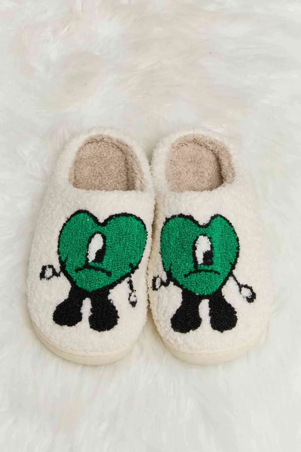 Heart Print Plush Slippers