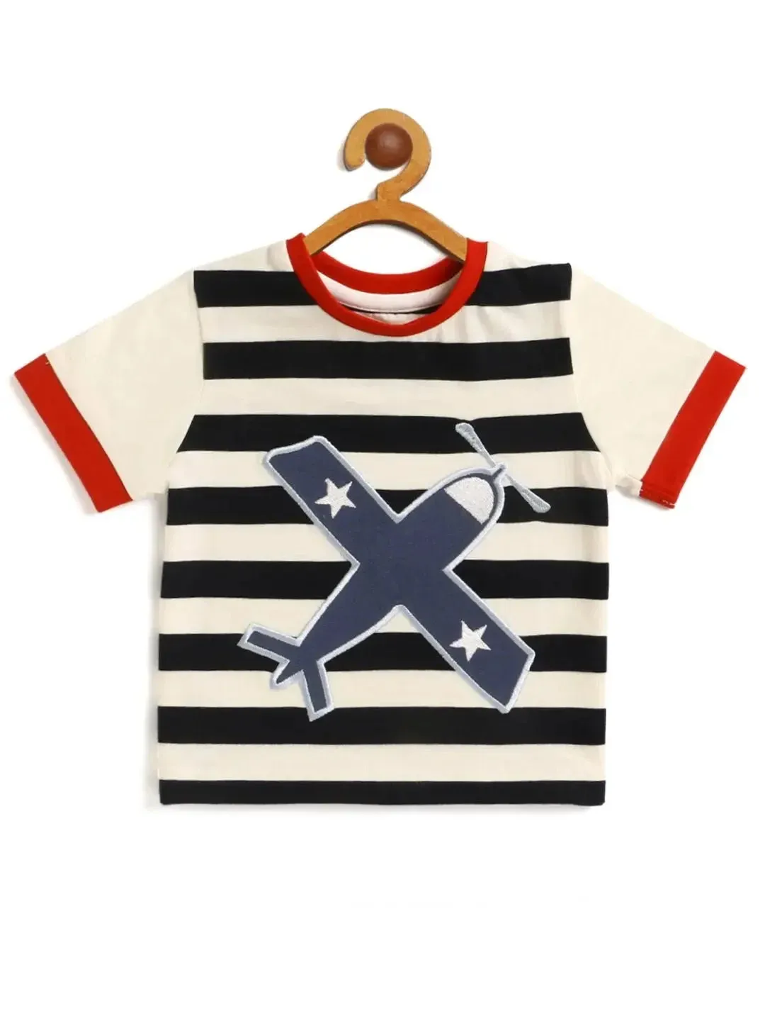 Kids White Aeroplane Applique T-shirt