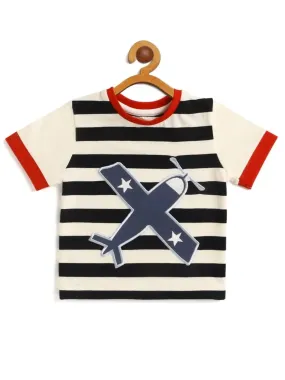 Kids White Aeroplane Applique T-shirt