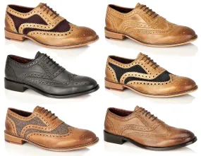 London Brogues Watson Leather Sole Mens Two Tone Lace Up 5 Eye Formal Shoes