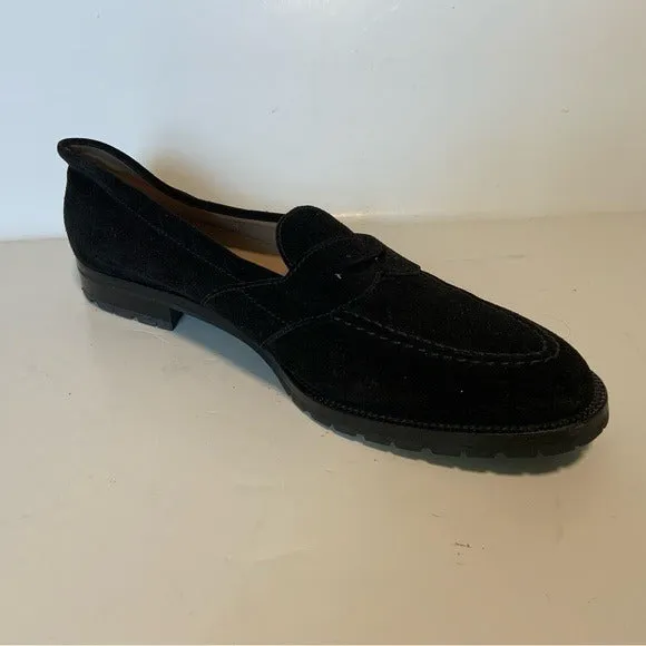Manolo Blahnik Black Suede Loafer Almond Toe Flats