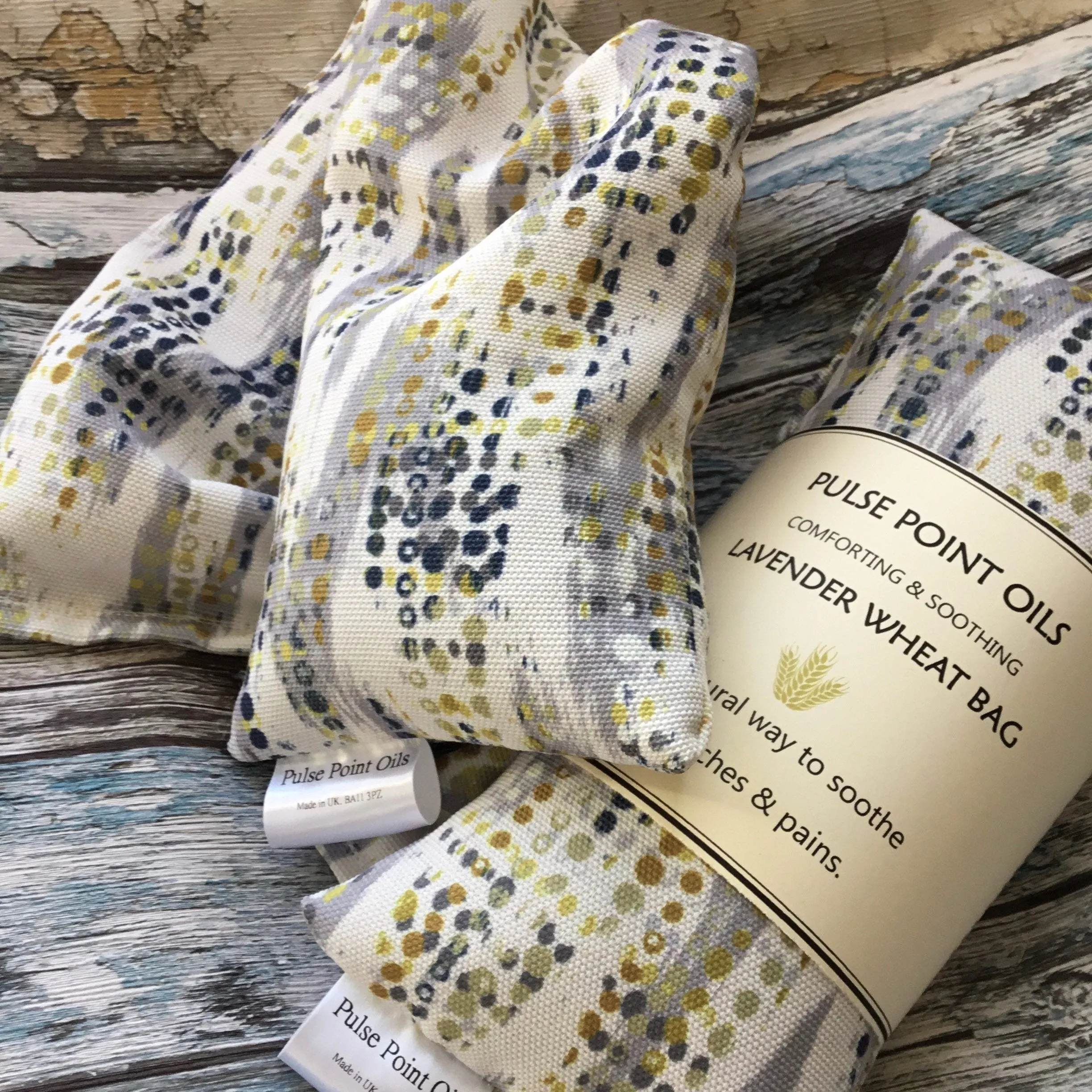 Men’s long cotton wheat bags, seasonal self care gift. Lavender scented stocking filler heating pad. Practical eco-friendly gift for him