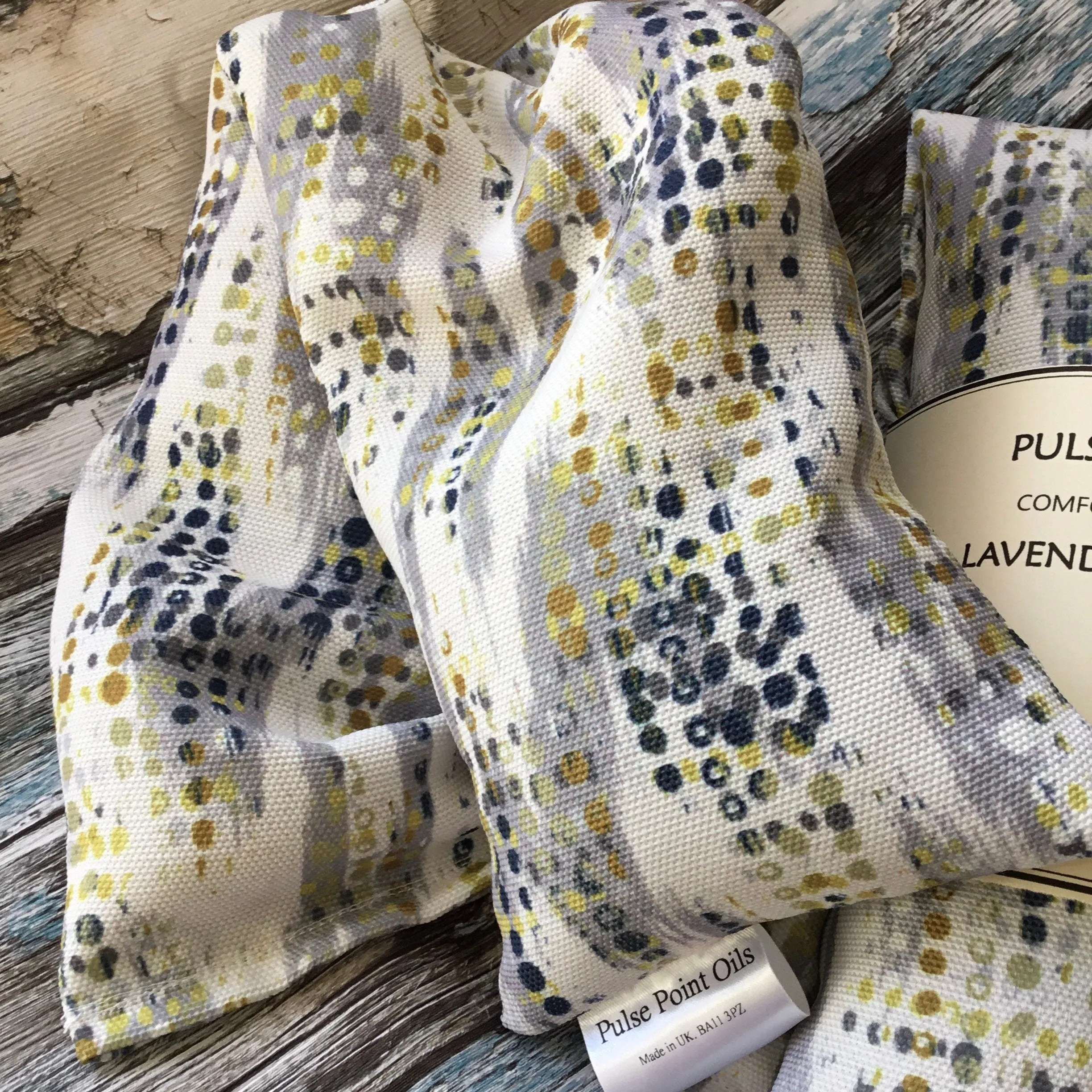 Men’s long cotton wheat bags, seasonal self care gift. Lavender scented stocking filler heating pad. Practical eco-friendly gift for him