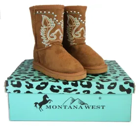 Montana West Kids Embroidery Boots - Brown