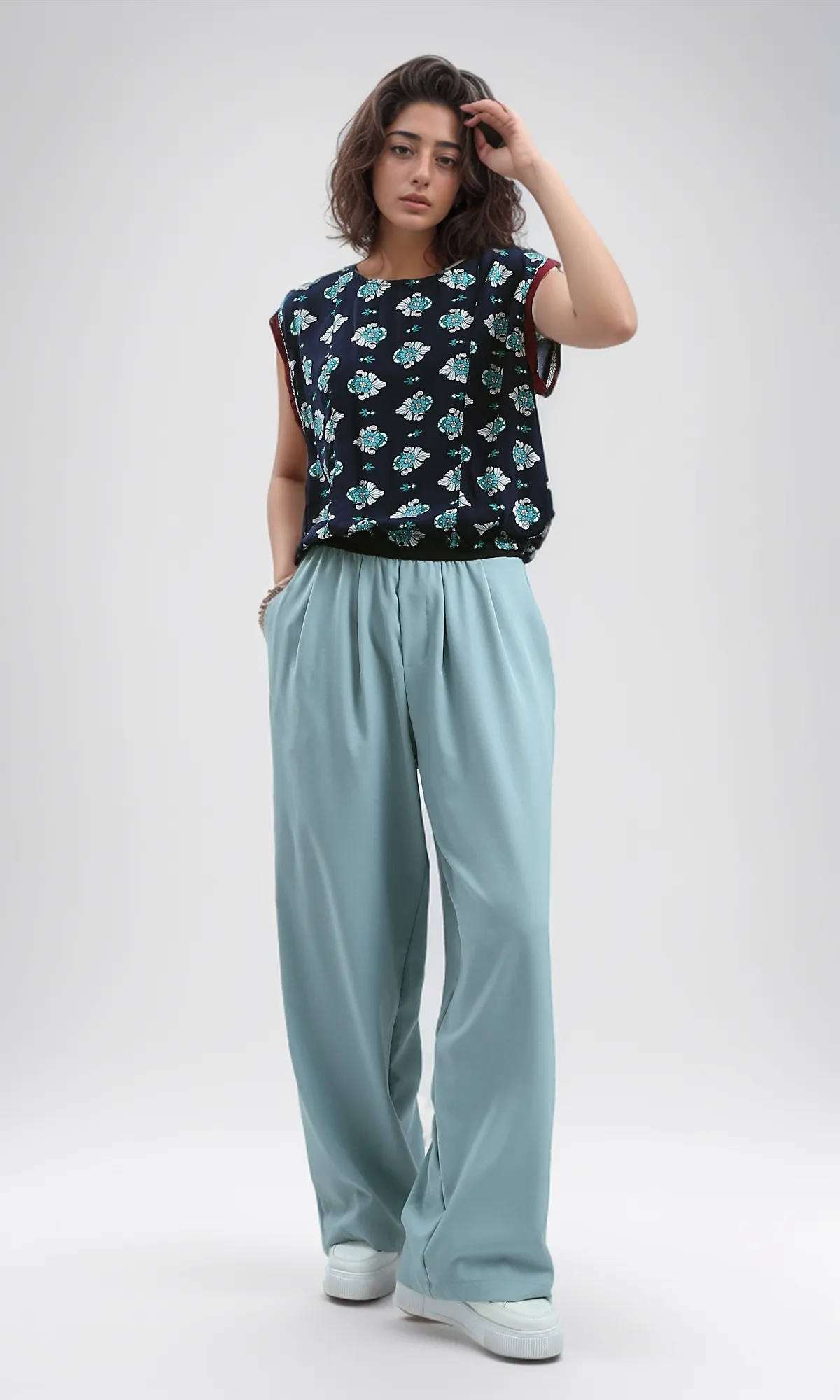 O180012 Sleeveless Regular Fit Navy & Baby Blue Summer Top