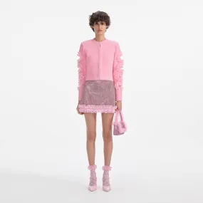 Pink Cut Out Lace Detail Cardigan