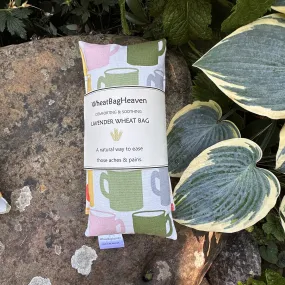 Tea/coffee lover lavender scented wheat neck bag. Practical, reheat-able natural pain relief soothing care wheat bag