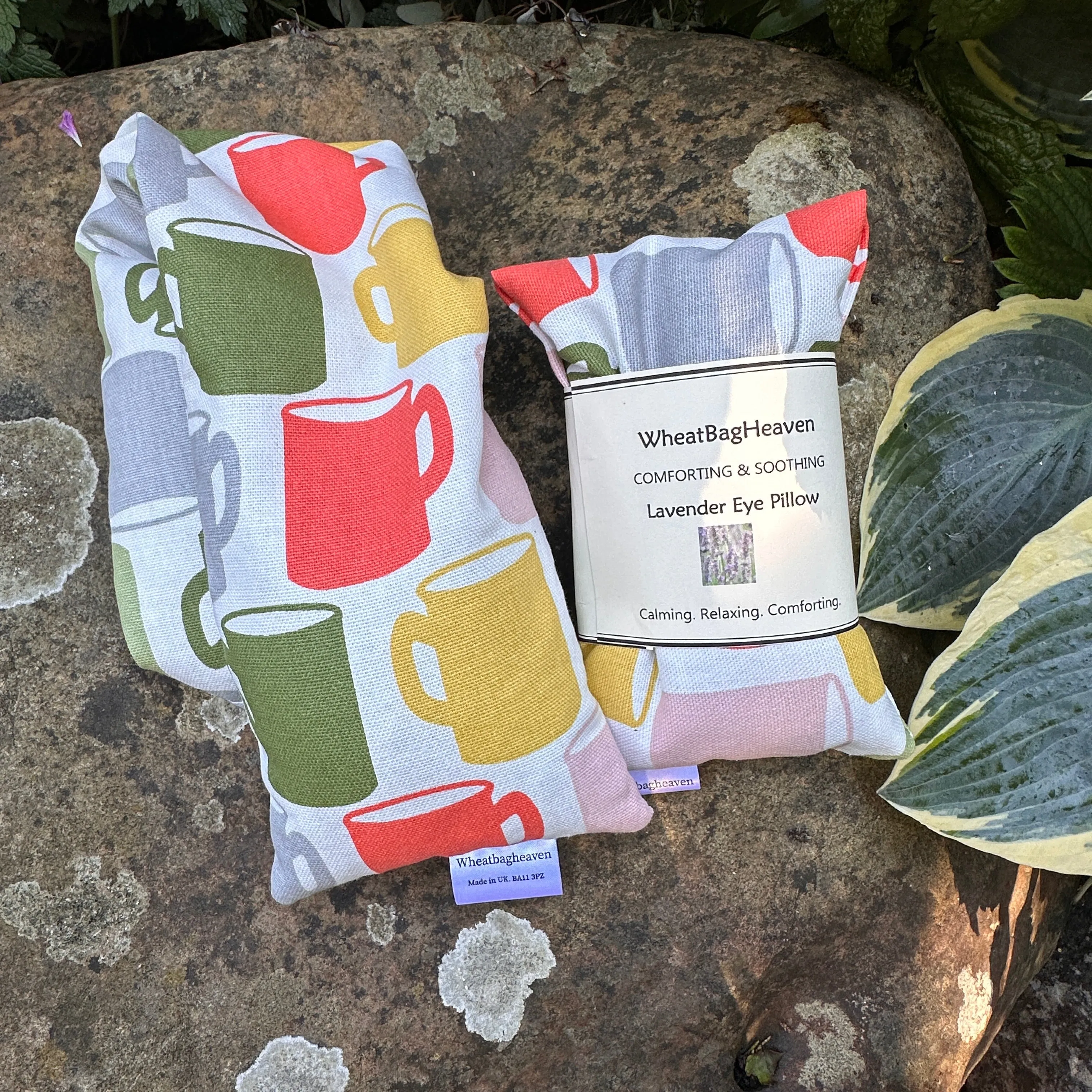 Tea/coffee lover lavender scented wheat neck bag. Practical, reheat-able natural pain relief soothing care wheat bag