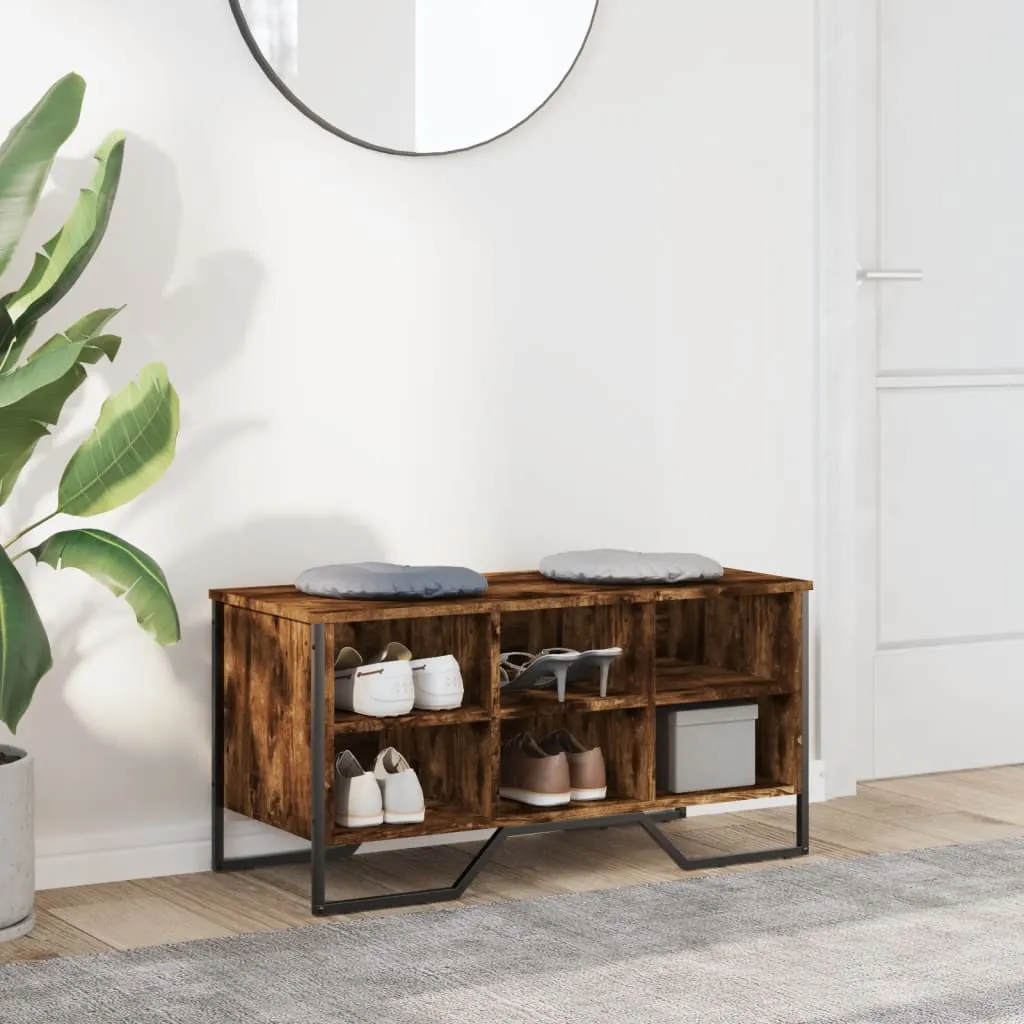 vidaXL Shoe Cabinet Smoked Oak 90x38x45.5 cm Engineered Wood