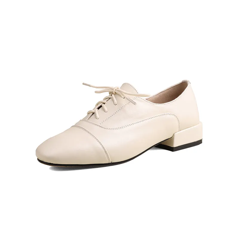 Women's Oxford Shoes Low Heel Lace-Up Leather Shoes